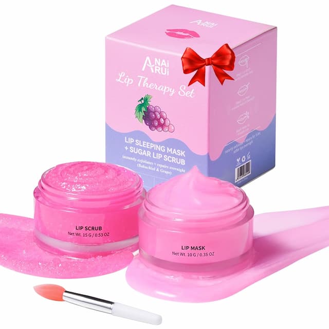 Bộ sản phẩm chăm sóc môi ANAI RUI, Tẩy tế bào chết môi & Mặt nạ môi - Nho tím 